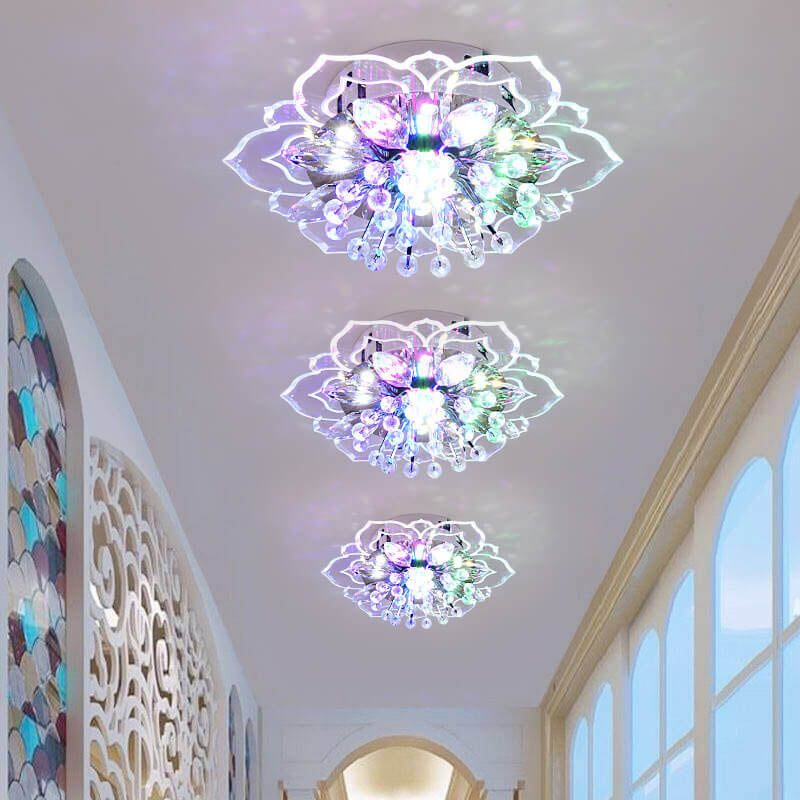 Moderno Lampadario LED a Soffitto a Forma di Fiore in Cristallo