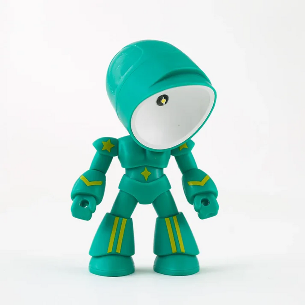 Lampada da tavolo in plastica a LED ispirata ai robot con testa regolabile