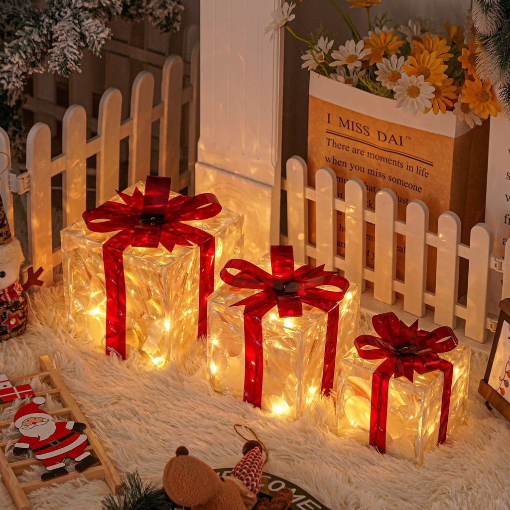 Illuminazione Natalizia LED – Set di 3 Scatole Regalo Illuminate per Interni ed Esterni