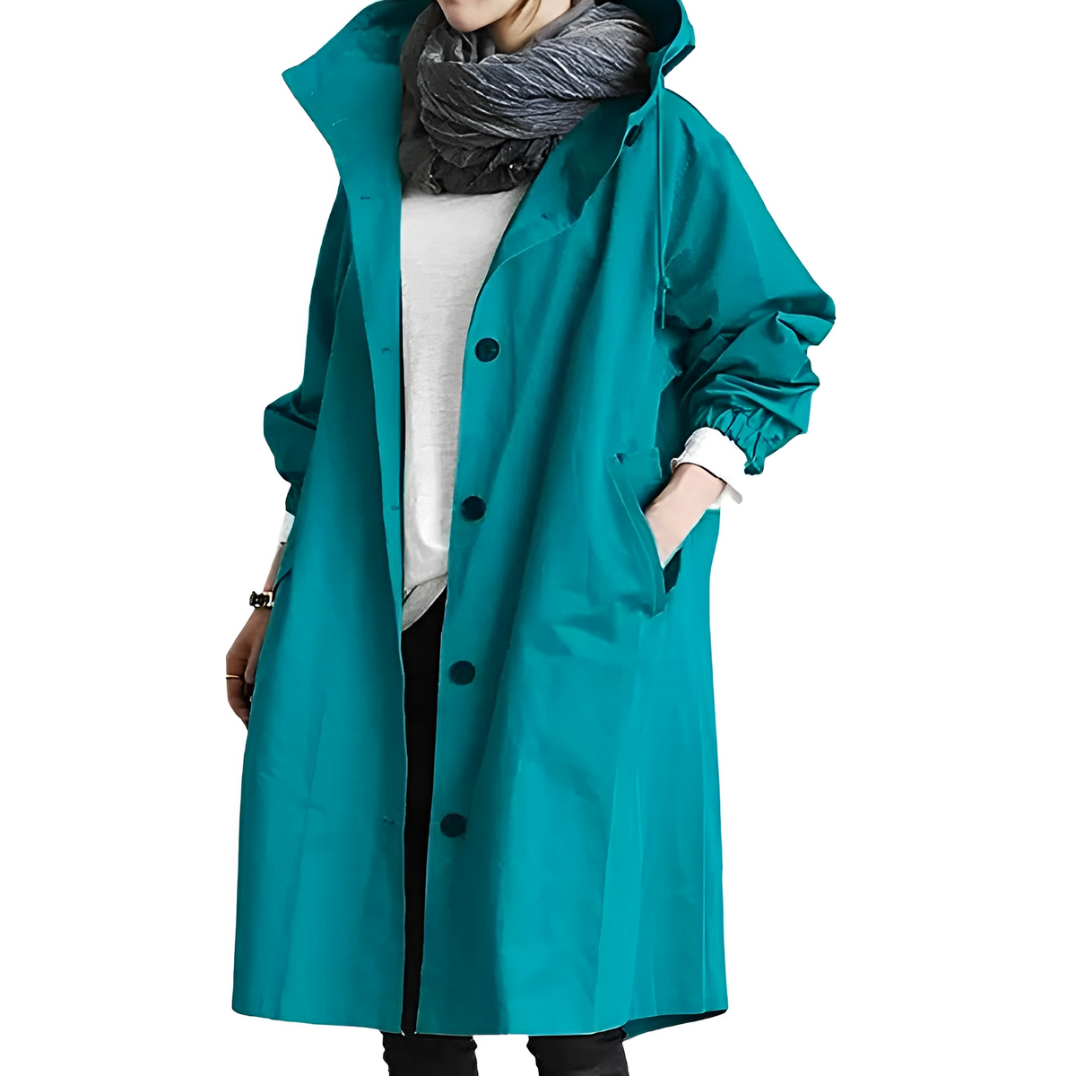 Giacca Impermeabile Lunga da Donna – Giacca Leggera con Cappuccio e Cordino in Vita