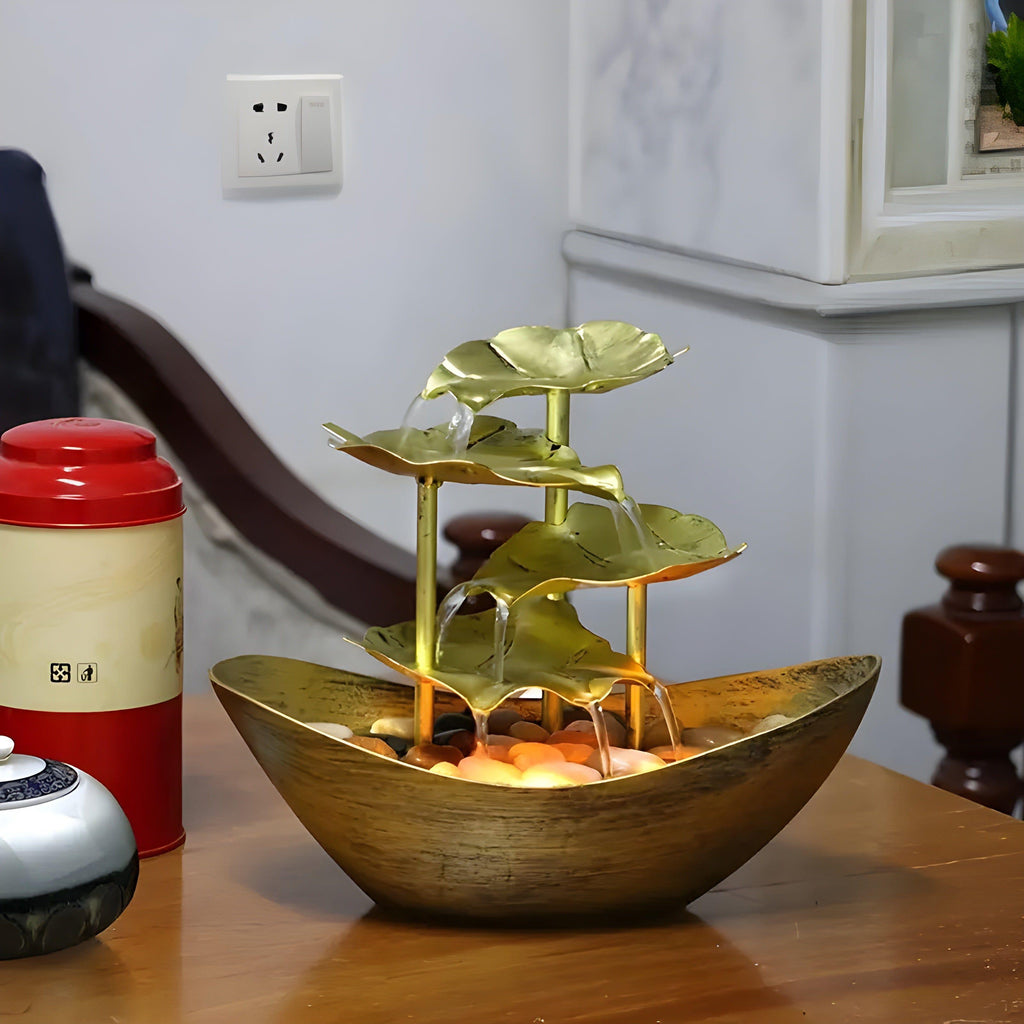 AquaAura - Fontana da Tavolo con Luce LED Realizzata con Foglie Rilassanti