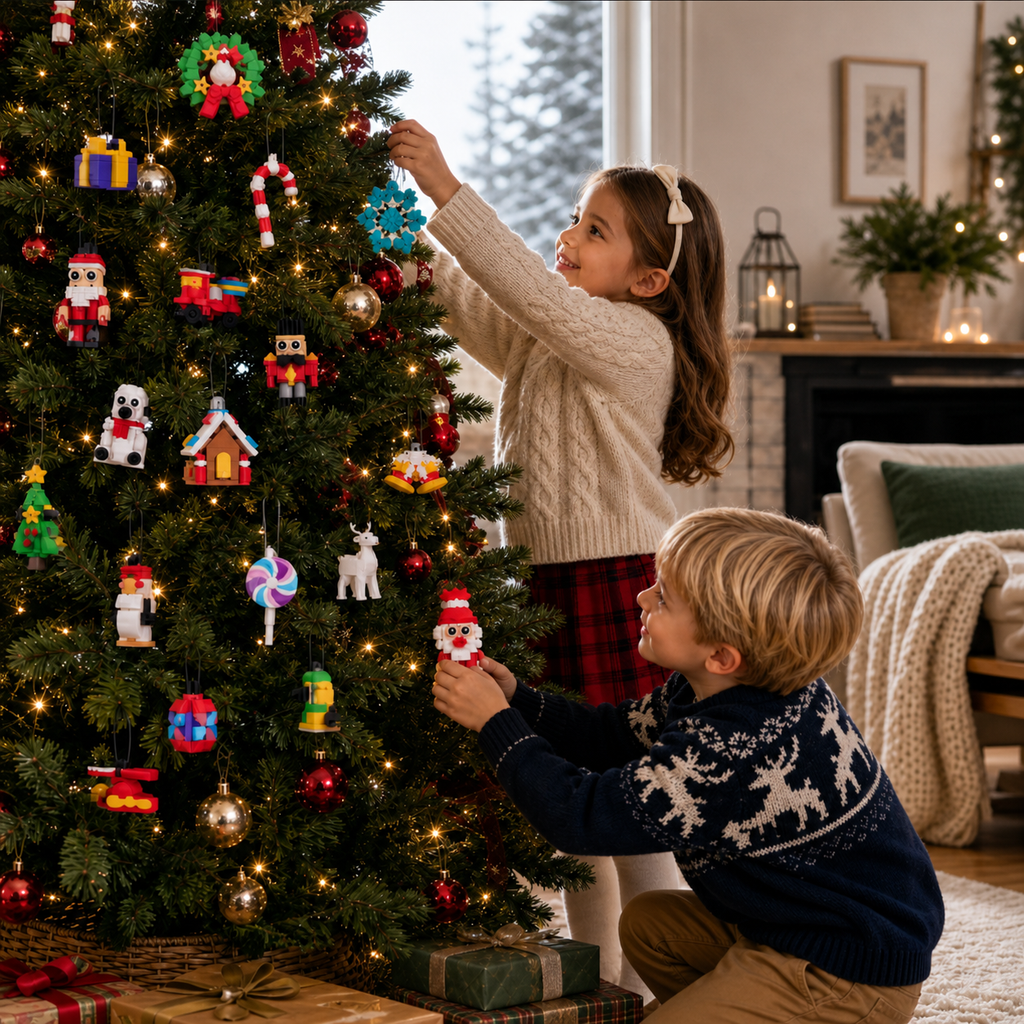 Calendario dell'Avvento con Blocchi da Costruzione per Ornamenti di Natale