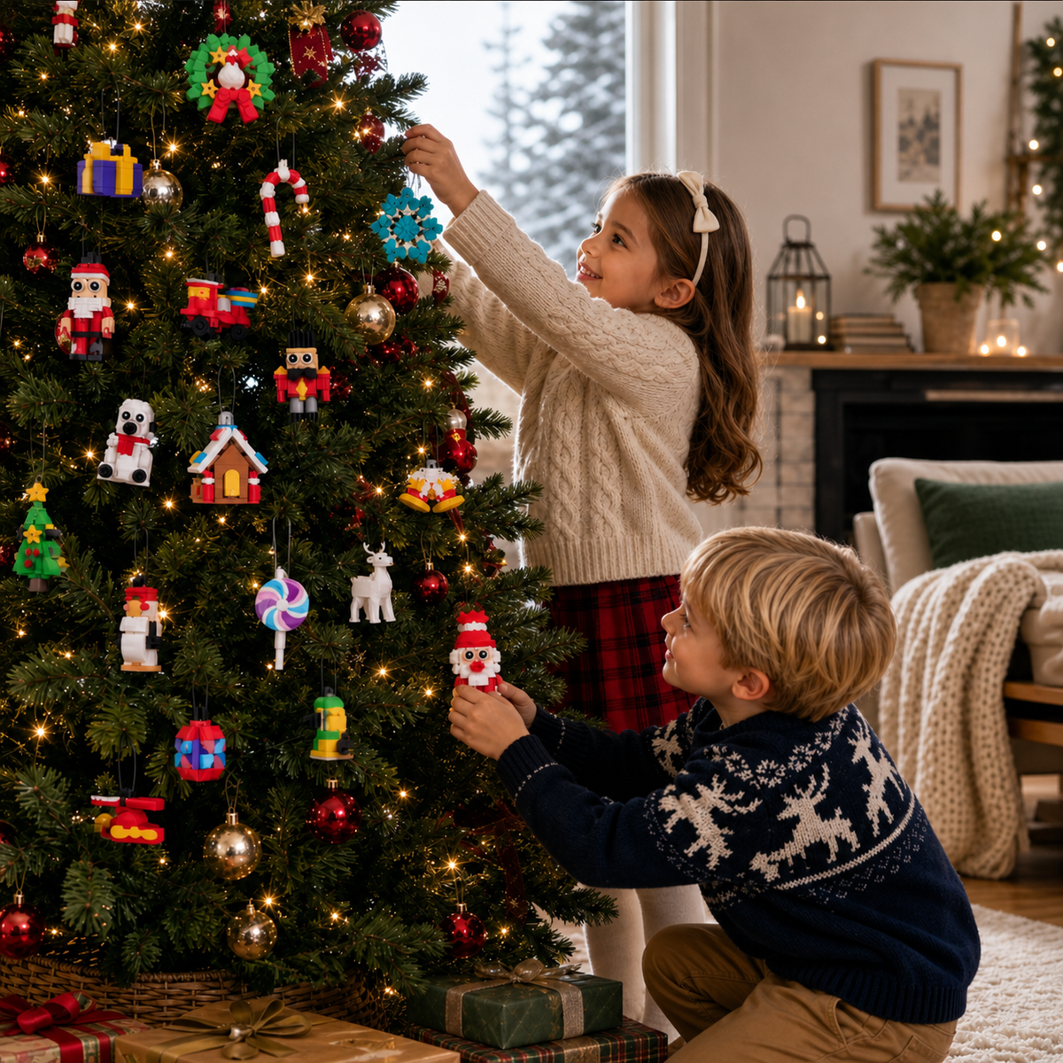 Calendario dell'Avvento con Blocchi da Costruzione per Ornamenti di Natale