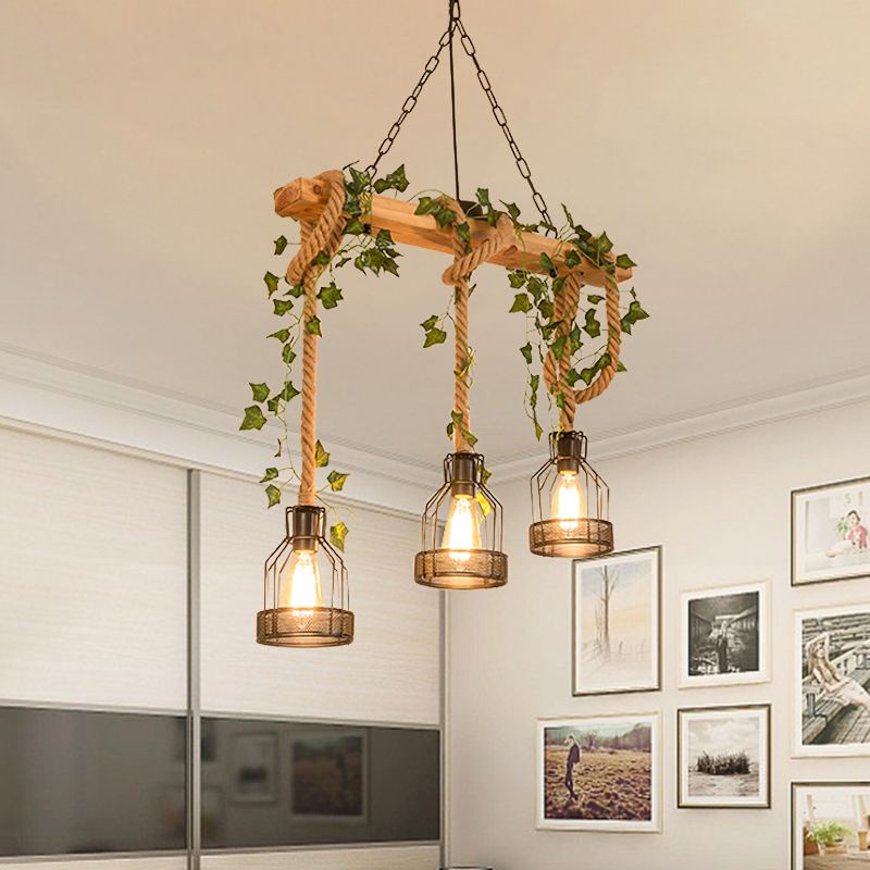 Lampada a Sospensione Vintage in Legno con Travetti Epoch 3/5 Luci