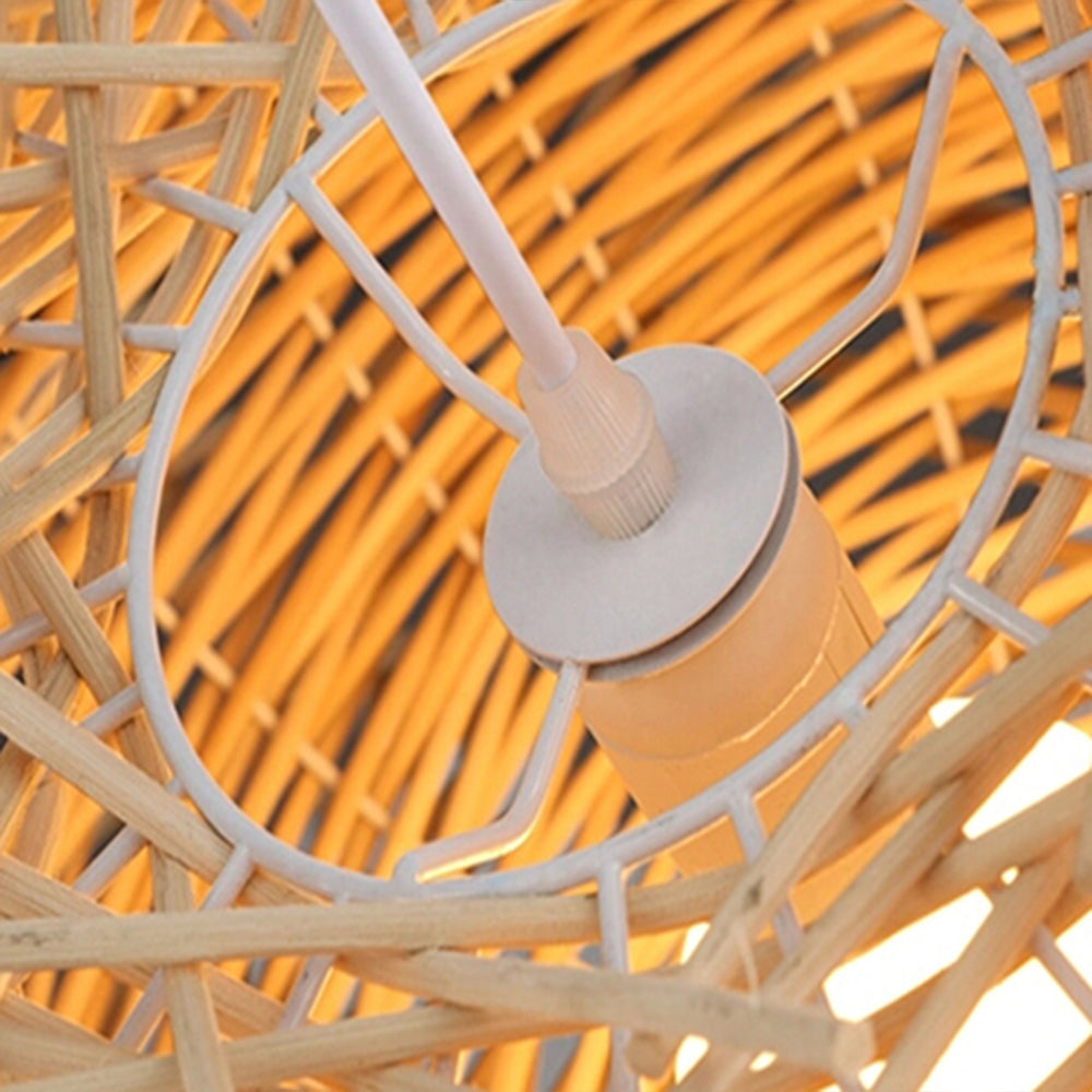 Lampade a Sospensione Muto Nido Uccelli Legno Rattan Marrone