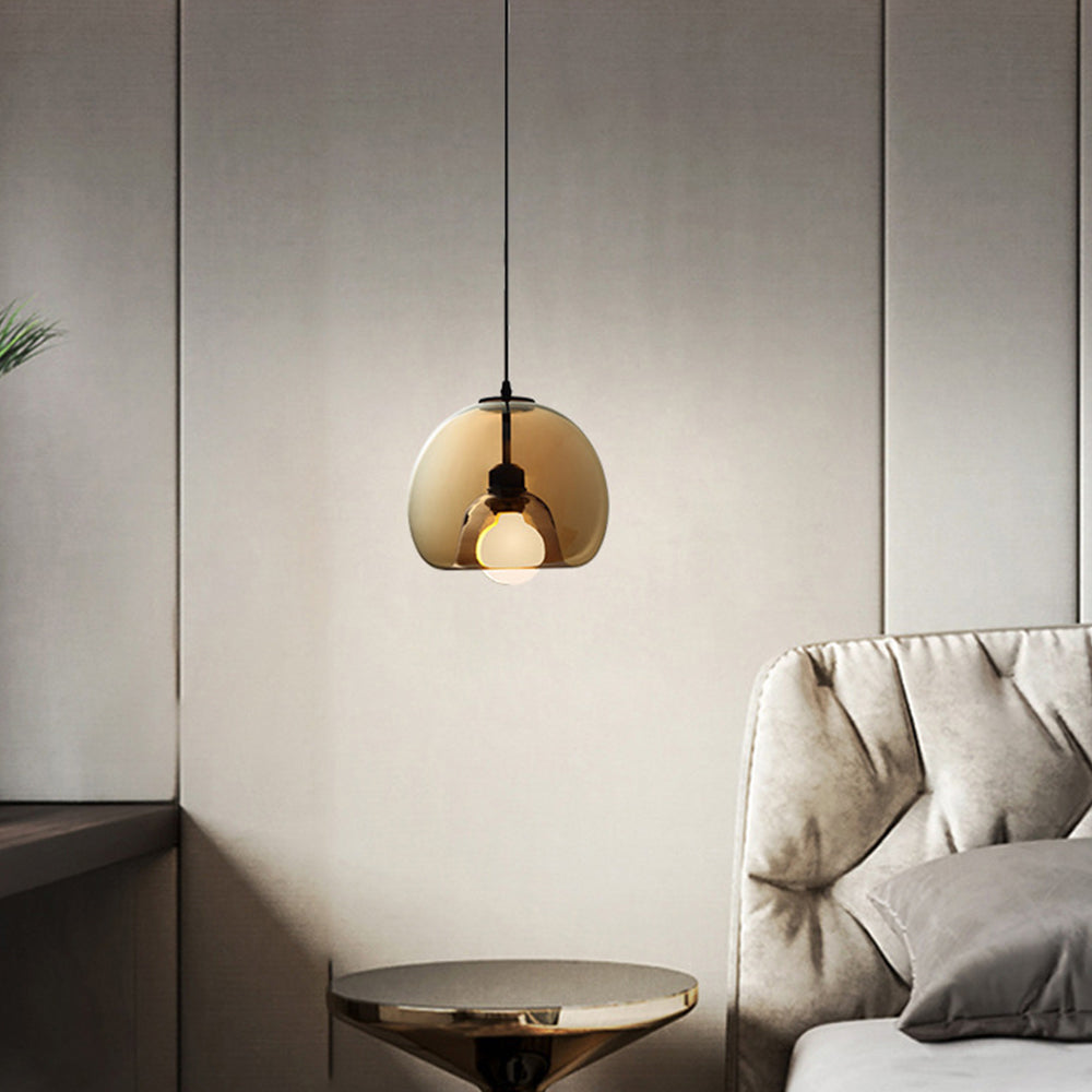 Lampada a sospensione in vetro Globe di Giugno, Ambra/Grigio Fumè
