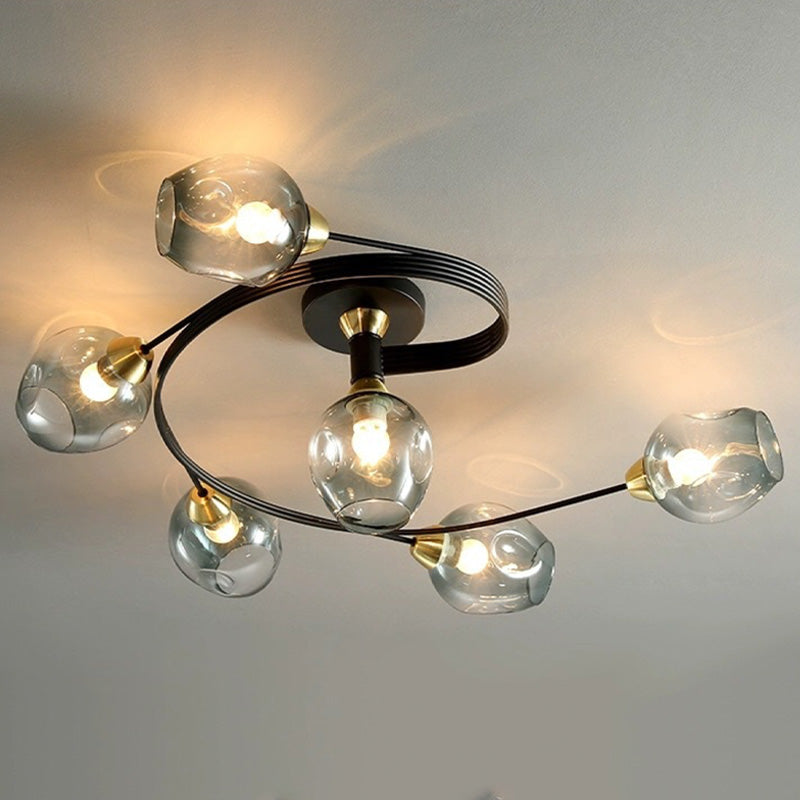 Valentina Lampada da Soffitto Flush Mount, Vetro, Nero/Oro, Sala da Pranzo