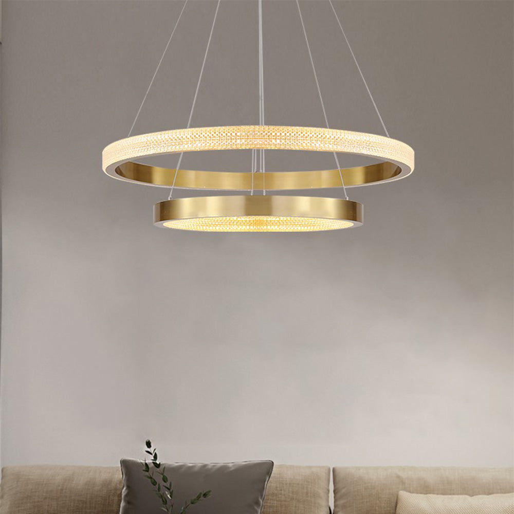 Lampadario a sospensione in metallo/acrilico LED Kristy Modern Ring, Nero/Oro
