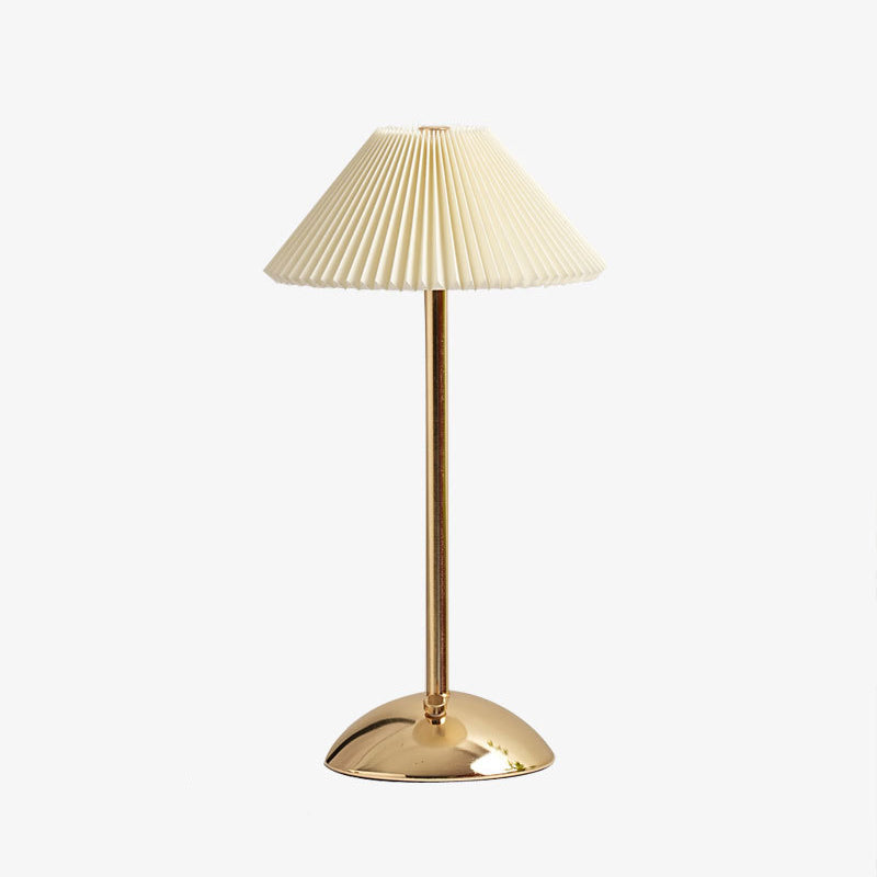 Lampada da Tavolo Conica Plissettata Ricaricabile in Ferro Scandinava Contemporanea da 1 Luce per Comodino
