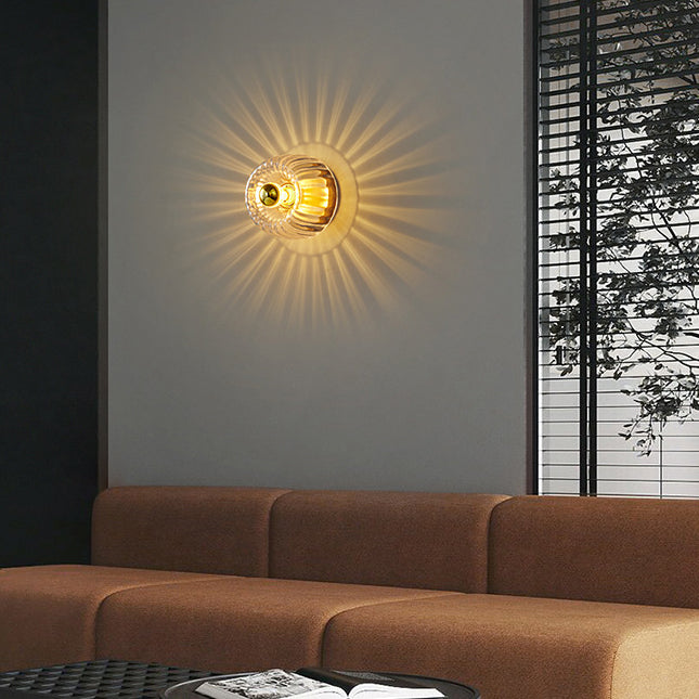 Moderno Lampadario di Lusso a Forma di Sole in Vetro Completo in Rame a Doppio Scopo con 1 Luce a Soffitto