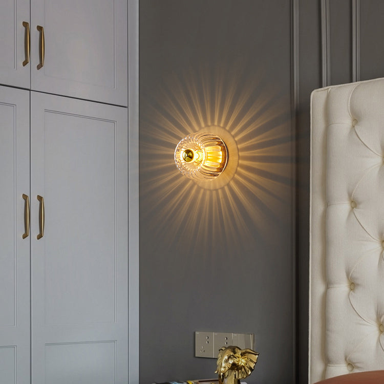 Moderno Lampadario di Lusso a Forma di Sole in Vetro Completo in Rame a Doppio Scopo con 1 Luce a Soffitto