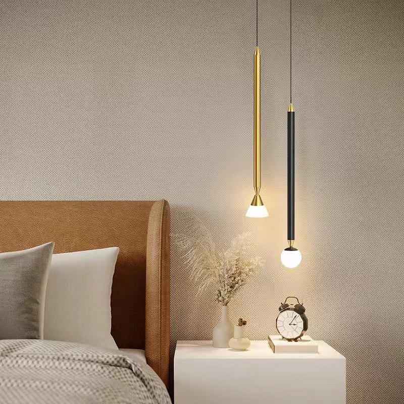 Lampada a Sospensione Metallica Lineare Auri, Nera e Oro