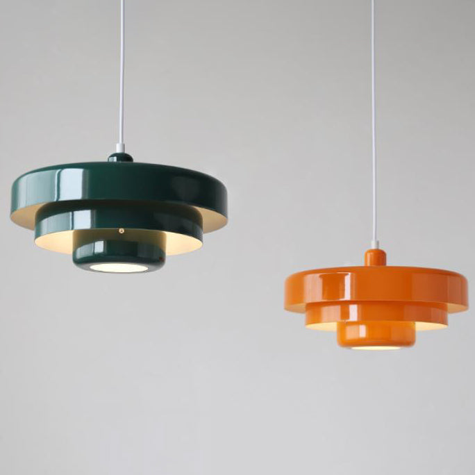 Lampada a sospensione in metallo rotonda vintage nordica a più strati con 1 luce