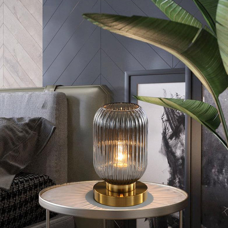 Lampada da Tavolo Ovale in Vetro Striato Nordico con Design a 1 Luce