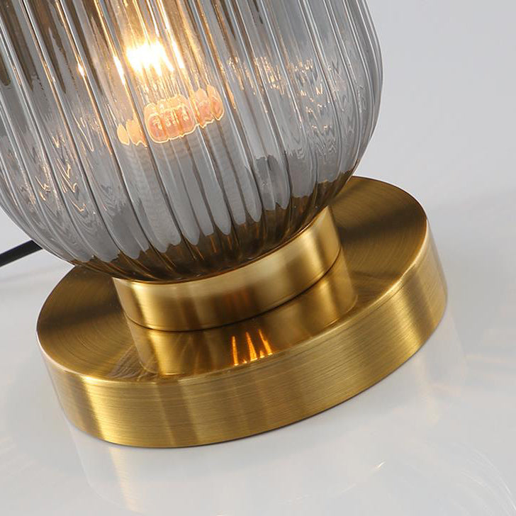 Lampada da Tavolo Ovale in Vetro Striato Nordico con Design a 1 Luce