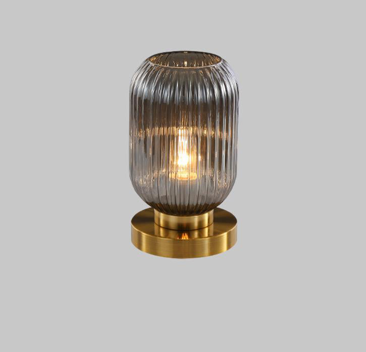 Lampada da Tavolo Ovale in Vetro Striato Nordico con Design a 1 Luce