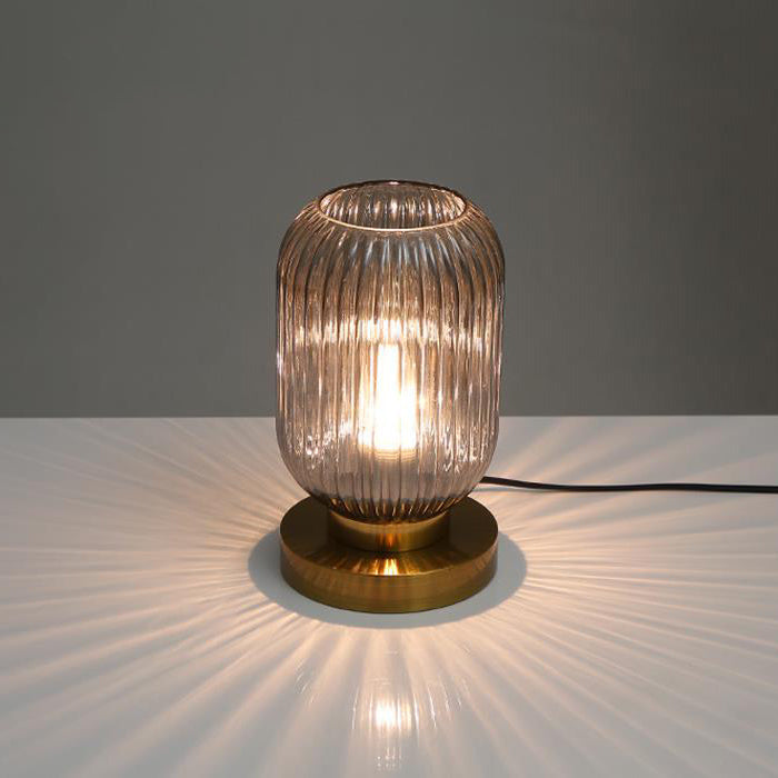 Lampada da Tavolo Ovale in Vetro Striato Nordico con Design a 1 Luce