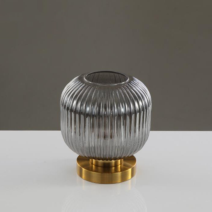 Lampada da Tavolo Ovale in Vetro Striato Nordico con Design a 1 Luce