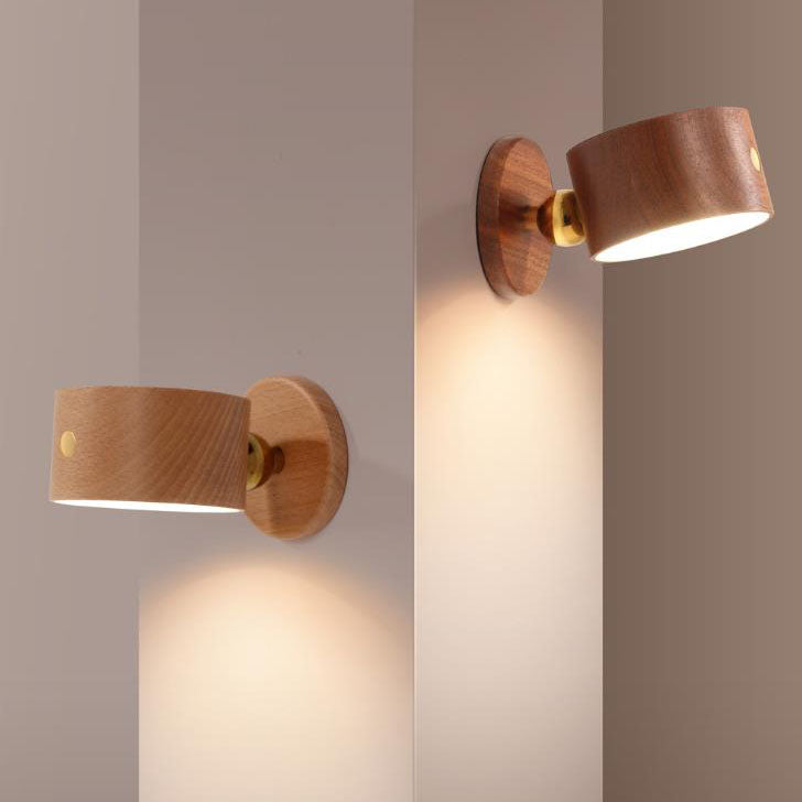 Semplice Lampada da Parete a LED Notturna Ricaricabile USB con Touch Magnetico in Legno