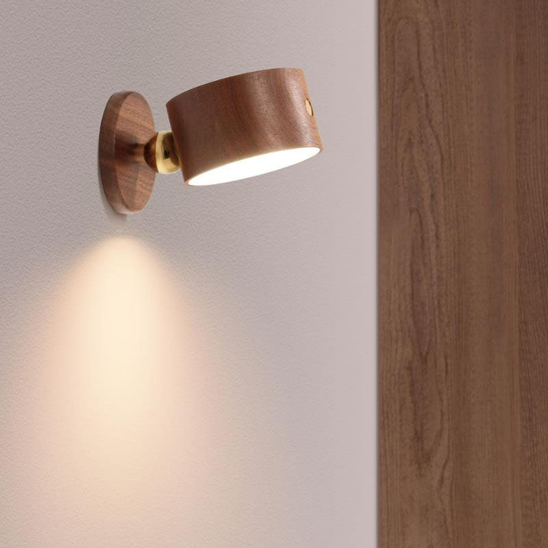 Semplice Lampada da Parete a LED Notturna Ricaricabile USB con Touch Magnetico in Legno