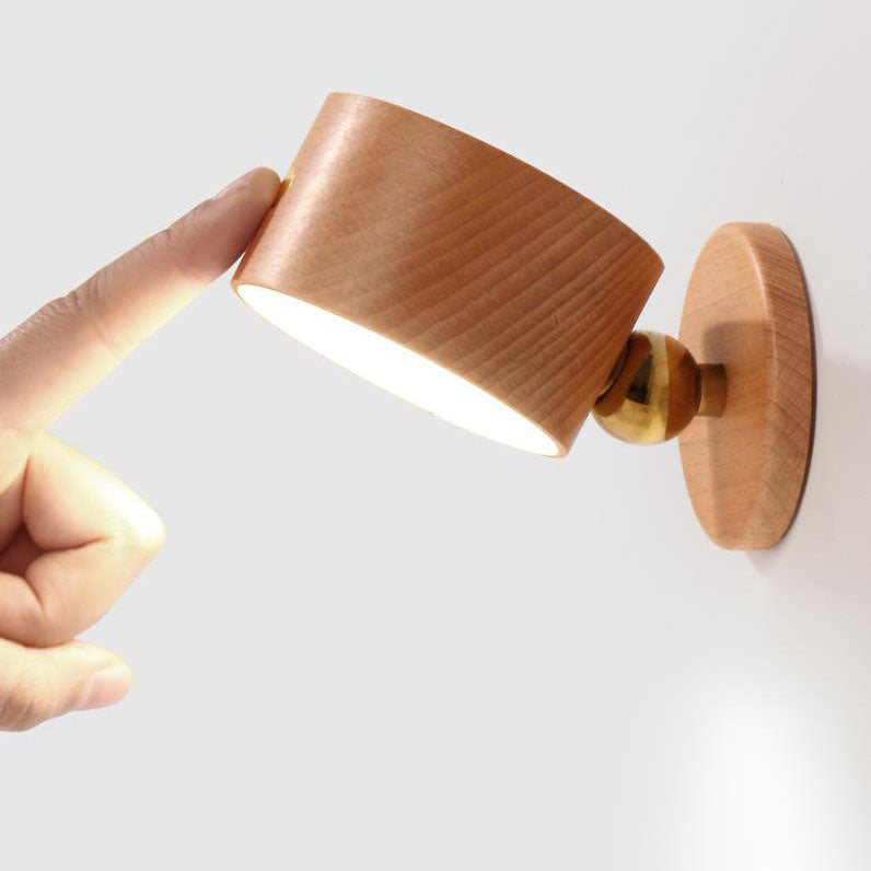 Semplice Lampada da Parete a LED Notturna Ricaricabile USB con Touch Magnetico in Legno