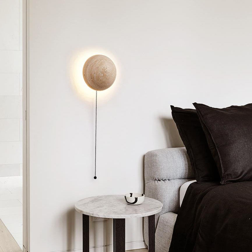 Lampada da parete LED Wabi-Sabi in travertino giallo rotondo tradizionale giapponese per corridoio