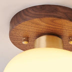 Lampada da soffitto semi-incassata rotonda in ottone vintage creativo con noce e 1 luce