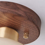 Lampada da soffitto semi-incassata rotonda in ottone vintage creativo con noce e 1 luce
