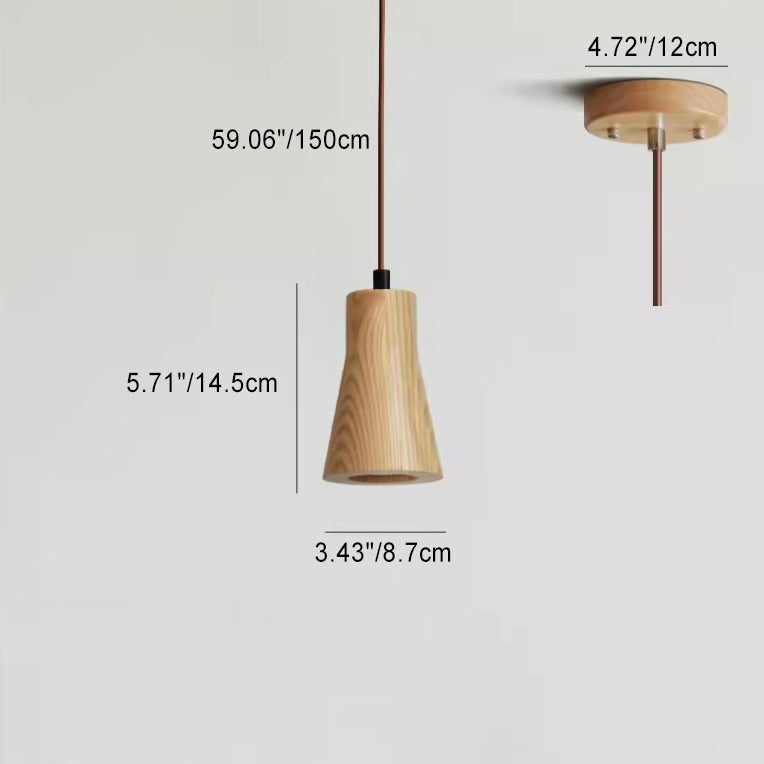 Lampada a Sospensione Piccola Cilindrica in Legno Semplice con 1 Luce