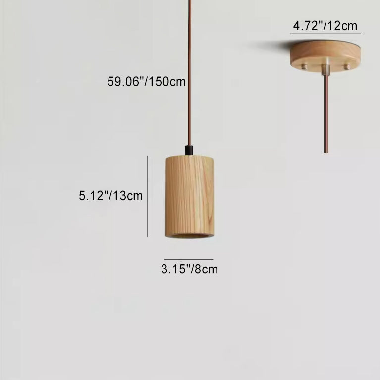 Lampada a Sospensione Piccola Cilindrica in Legno Semplice con 1 Luce