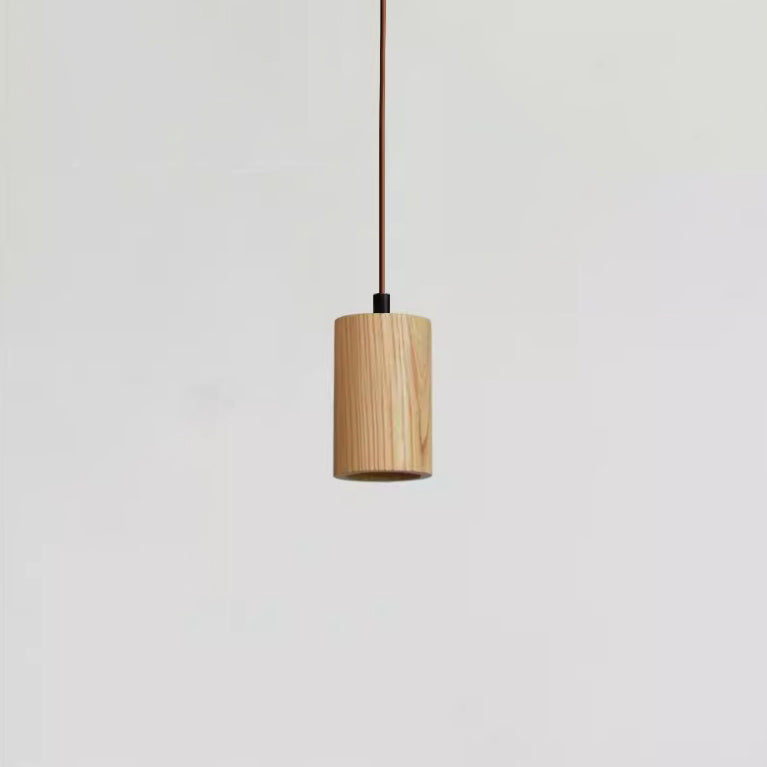 Lampada a Sospensione Piccola Cilindrica in Legno Semplice con 1 Luce