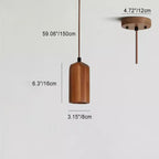 Lampada a Sospensione Piccola Cilindrica in Legno Semplice con 1 Luce