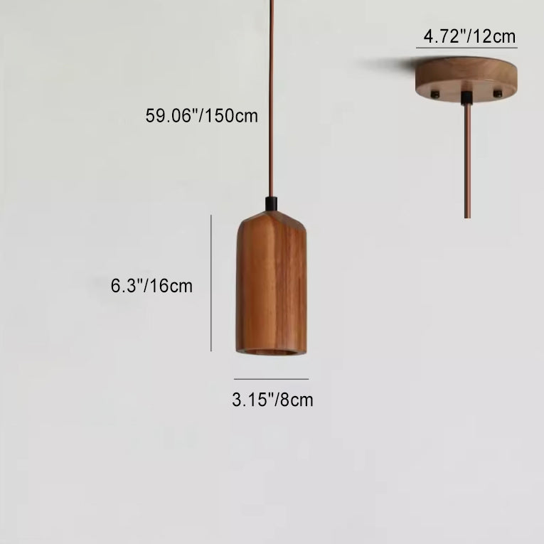 Lampada a Sospensione Piccola Cilindrica in Legno Semplice con 1 Luce