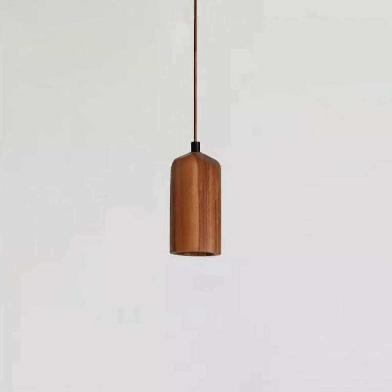 Lampada a Sospensione Piccola Cilindrica in Legno Semplice con 1 Luce