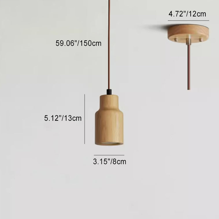 Lampada a Sospensione Piccola Cilindrica in Legno Semplice con 1 Luce