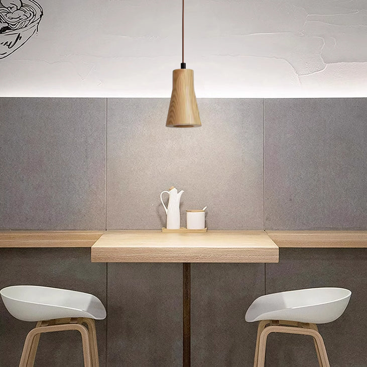 Lampada a Sospensione Piccola Cilindrica in Legno Semplice con 1 Luce