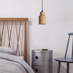 Lampada a Sospensione Piccola Cilindrica in Legno Semplice con 1 Luce
