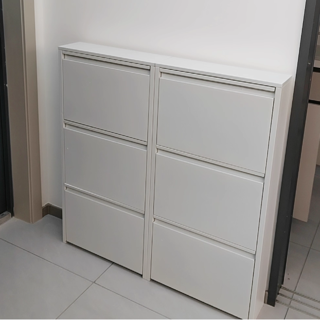 Armadio per Scarpe Slim Rectangolare in Acciaio Minimalista Moderno con Cassetti a Ribalta 3/4 Livelli per Ingresso