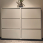 Armadio per Scarpe Slim Rectangolare in Acciaio Minimalista Moderno con Cassetti a Ribalta 3/4 Livelli per Ingresso
