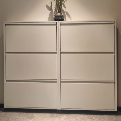 Armadio per Scarpe Slim Rectangolare in Acciaio Minimalista Moderno con Cassetti a Ribalta 3/4 Livelli per Ingresso