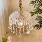 Lampada a Sospensione Vintage in Rame con Cristalli