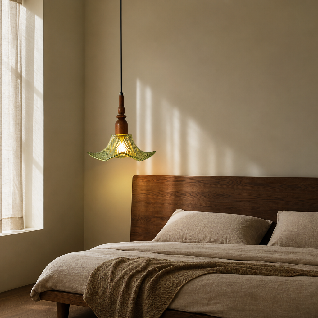 Adikia Lampadario Artistico in Vetro e Legno Moderno