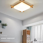 Tradizionale Giapponese Legno Acrilico Quadrato Tatami LED Flush Mount Lampada da Soffitto per Camera da Letto