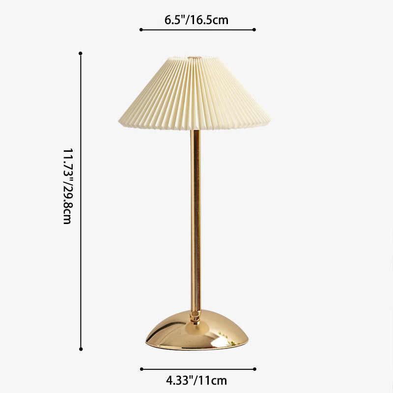 Lampada da Tavolo Conica Plissettata Ricaricabile in Ferro Scandinava Contemporanea da 1 Luce per Comodino