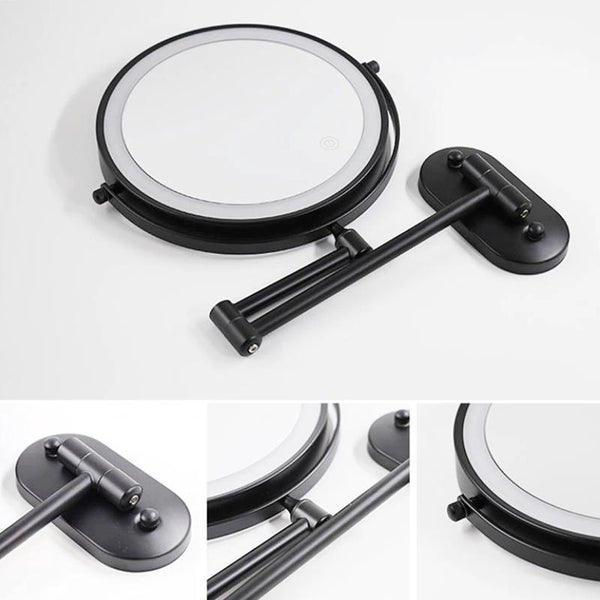 Specchio ingrandente LED ricaricabile nero per trucco e bagno
