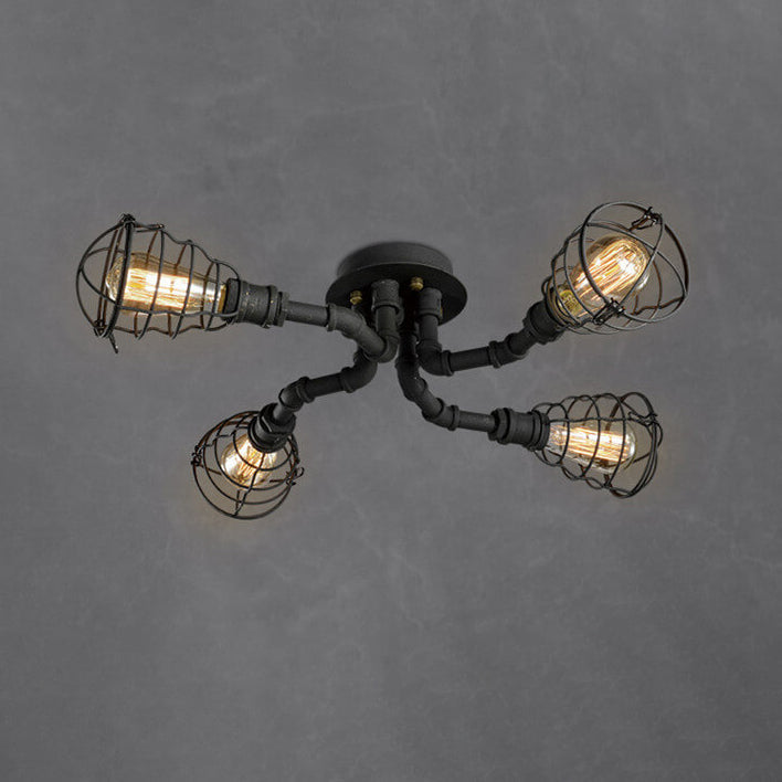 Lampada da soffitto rotonda in ferro industriale vintage con tubo d'acqua, 4/6/8 luci