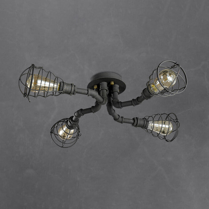 Lampada da soffitto rotonda in ferro industriale vintage con tubo d'acqua, 4/6/8 luci