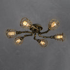 Lampada da soffitto rotonda in ferro industriale vintage con tubo d'acqua, 4/6/8 luci