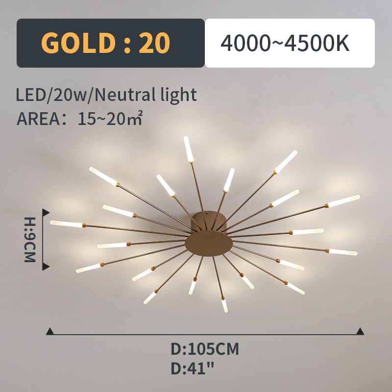 Wesley Flush-Mount Ceiling Light Fuochi d'Artificio, Nero/Oro