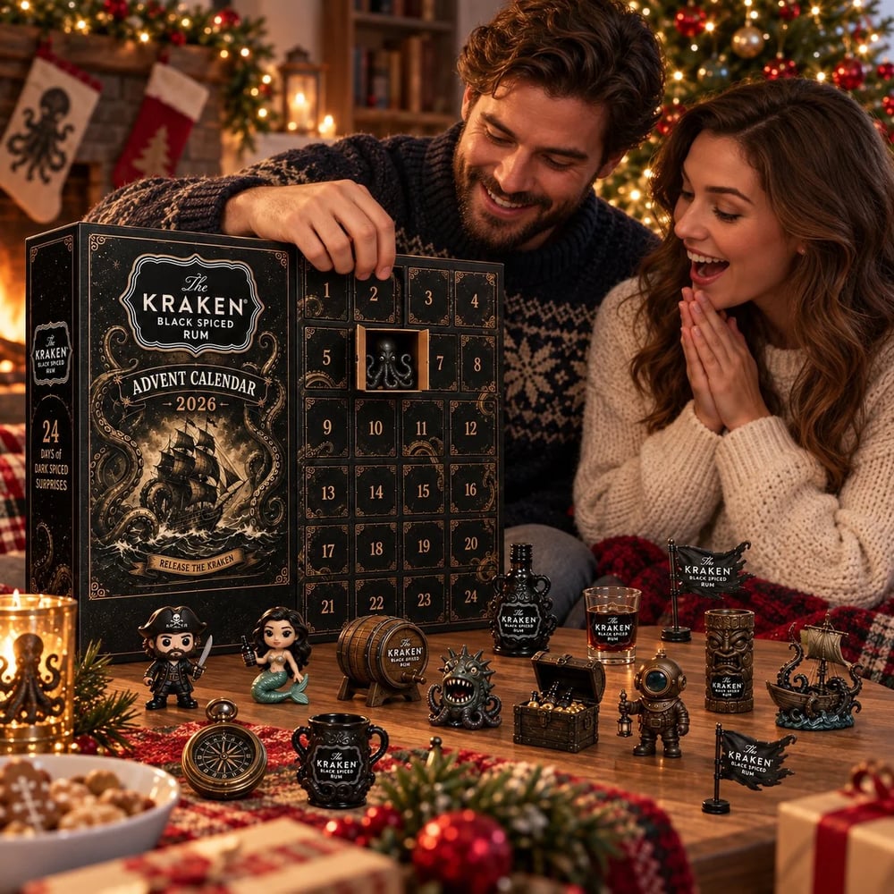 Set di Calendario Avvento Mini Bottiglie di Rum Kraken da 24 Giorni per Esposizione al Bar durante le Feste, Regalo Collezionabile per Amanti del Rum, Countdown di Natale e Decorazione Festiva